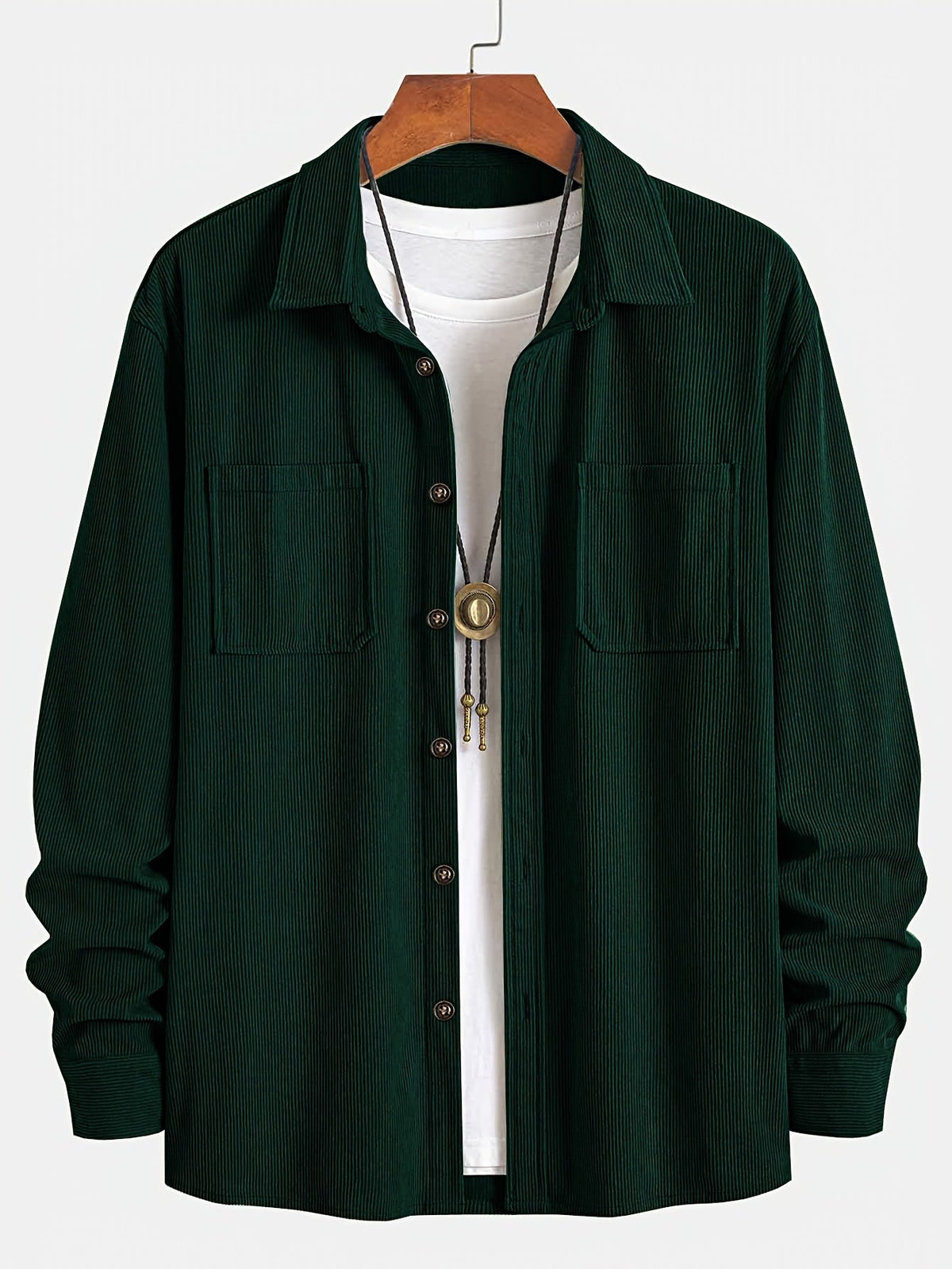 Men's Ribbed Overshirt – Button Front, Pointed Collar