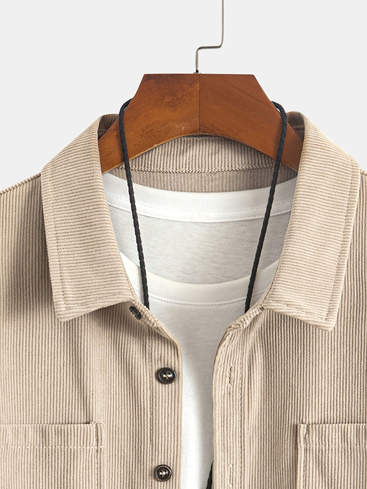 Men's Ribbed Overshirt – Button Front, Pointed Collar