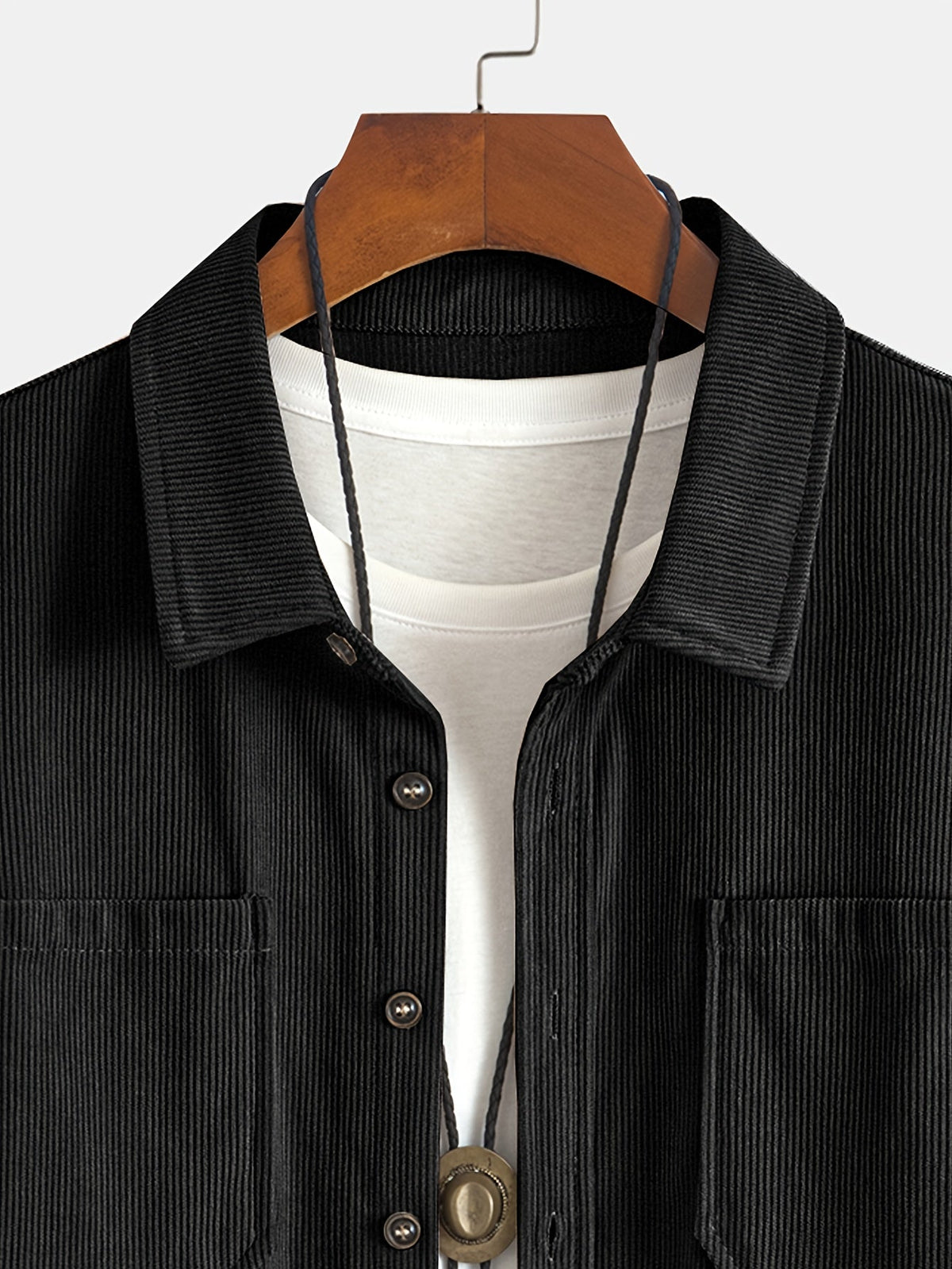 Men's Ribbed Overshirt – Button Front, Pointed Collar
