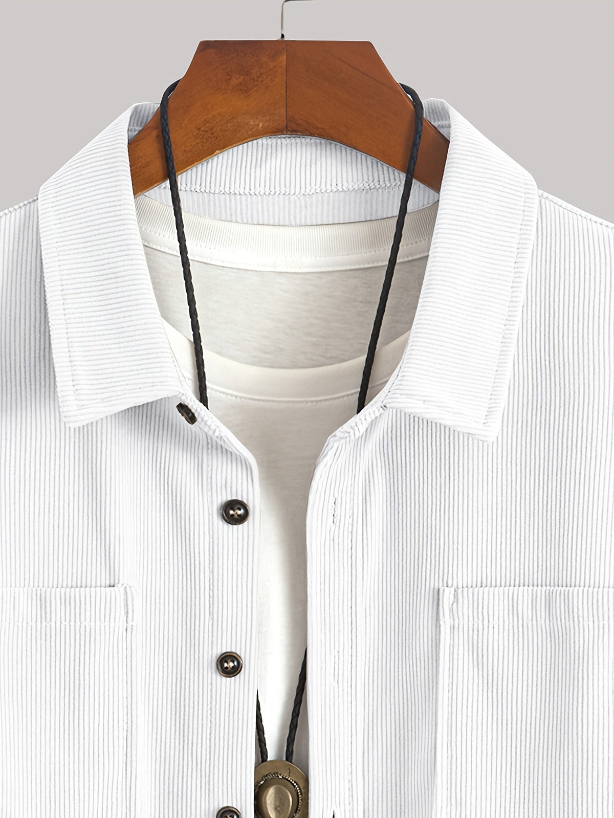 Men's Ribbed Overshirt – Button Front, Pointed Collar