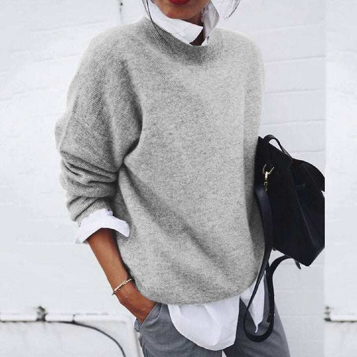Women's Plain Knit Jumper – Round Neck, Long Sleeve