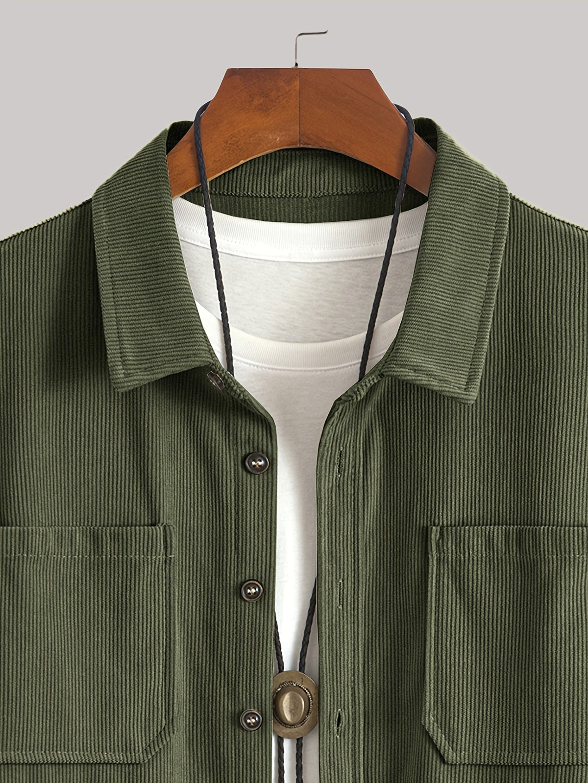 Men's Ribbed Overshirt – Button Front, Pointed Collar