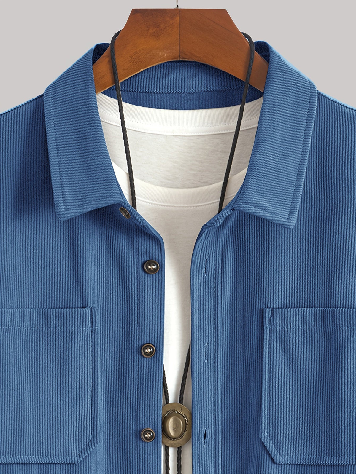 Men's Ribbed Overshirt – Button Front, Pointed Collar