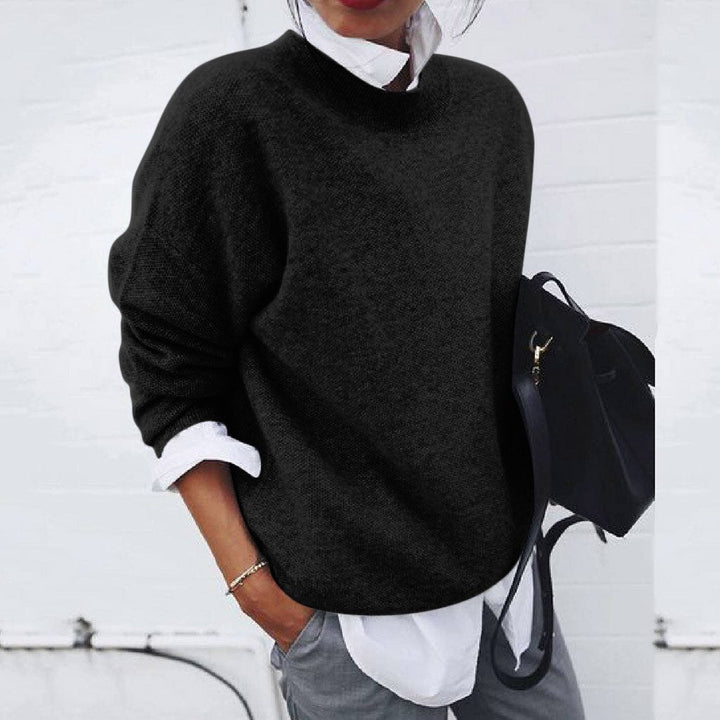Women's Plain Knit Jumper – Round Neck, Long Sleeve