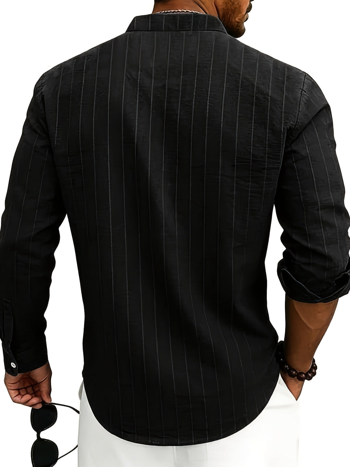 Chemise homme rayée - col cubain, poche poitrine, manches courtes