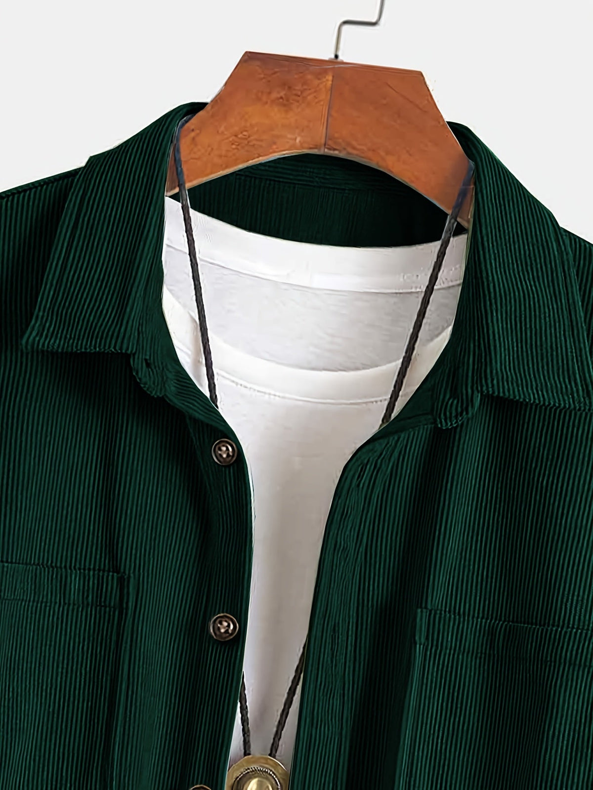 Men's Ribbed Overshirt – Button Front, Pointed Collar