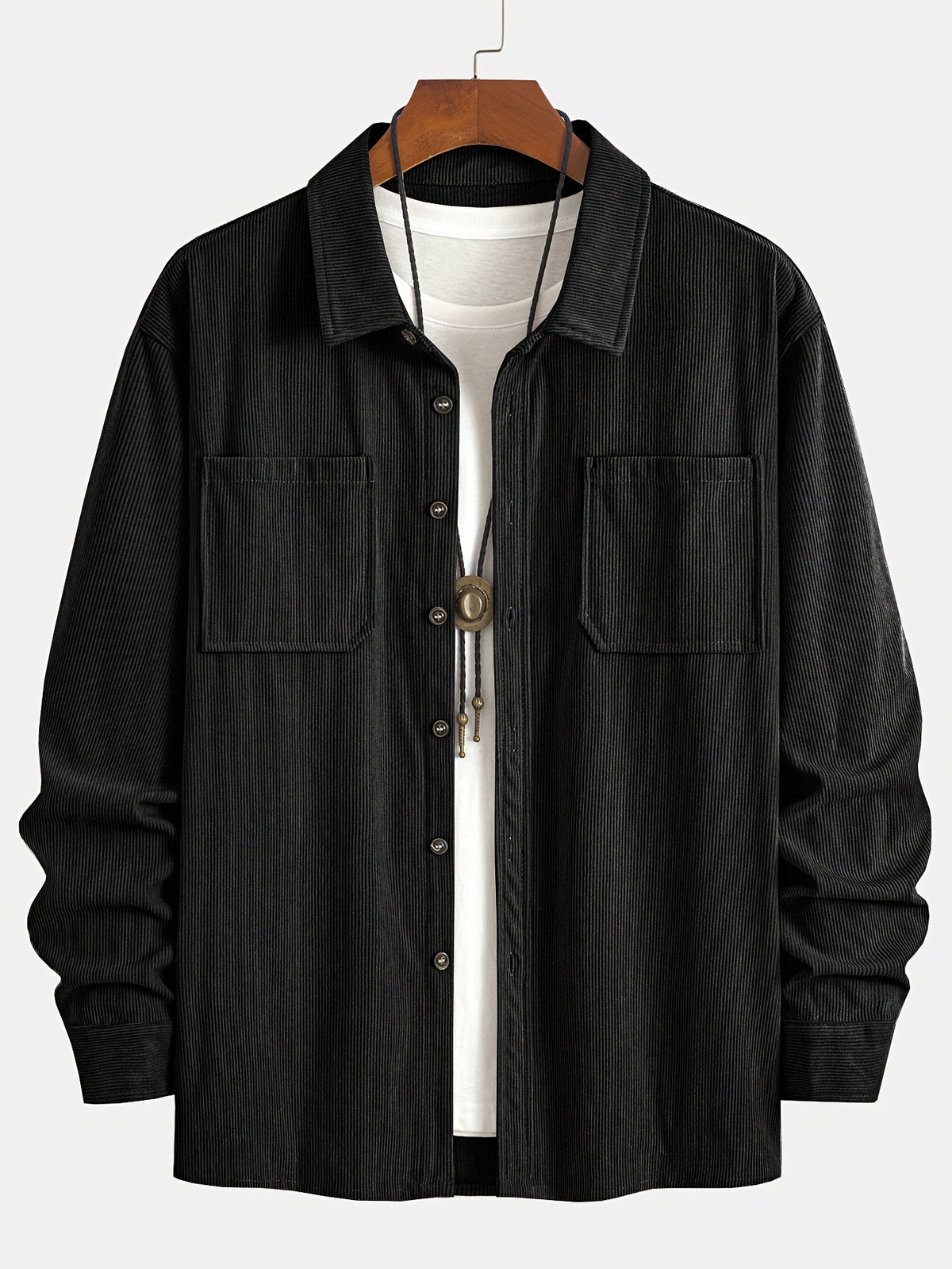 Men's Ribbed Overshirt – Button Front, Pointed Collar