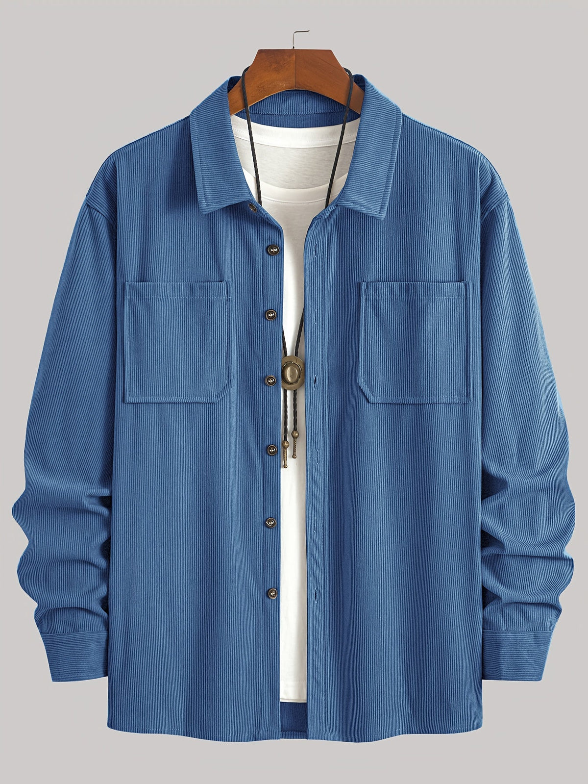 Men's Ribbed Overshirt – Button Front, Pointed Collar