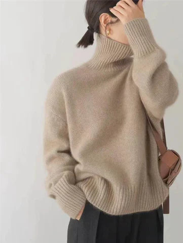 Women's Turtleneck Jumper – Long Sleeve, Relaxed Fit