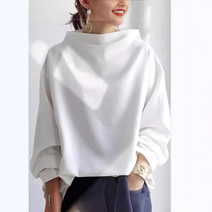 Women's High-Neck Knit Top – Long Sleeve, Relaxed Fit