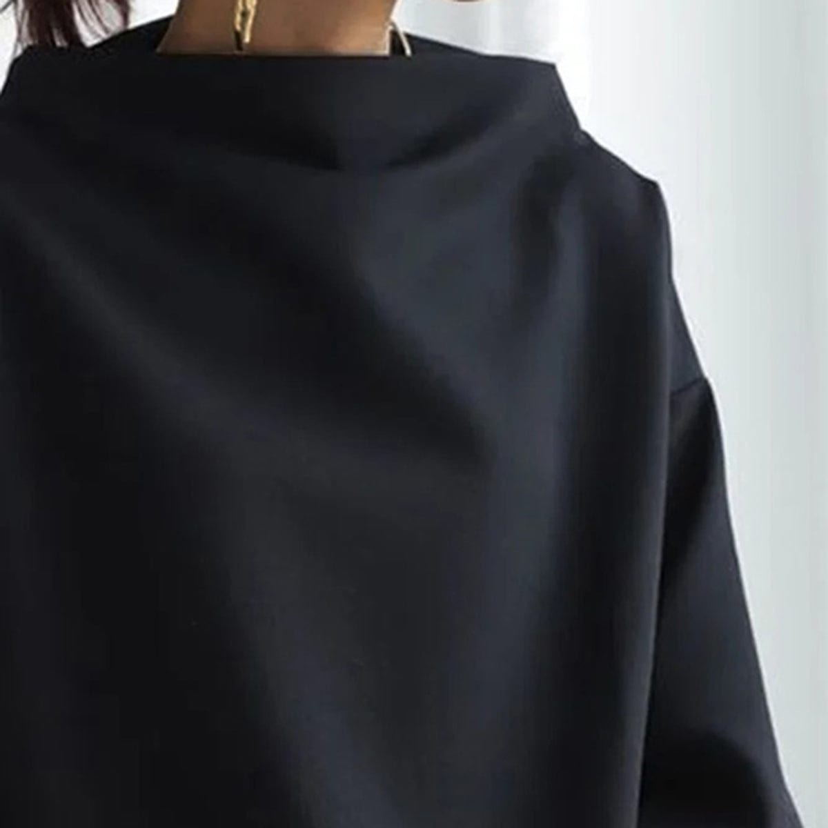 Women's High-Neck Knit Top – Long Sleeve, Relaxed Fit