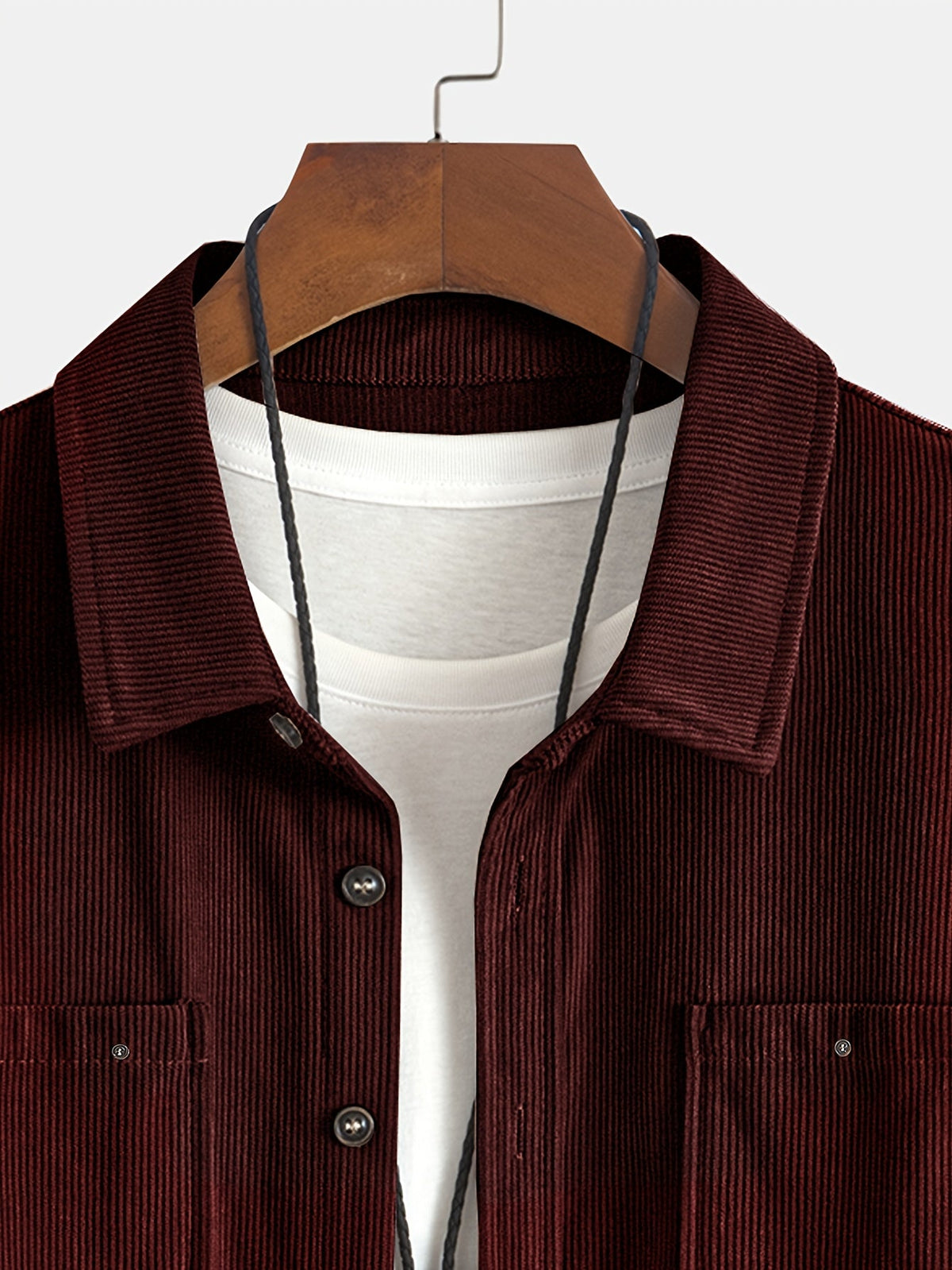 Men's Ribbed Overshirt – Button Front, Pointed Collar