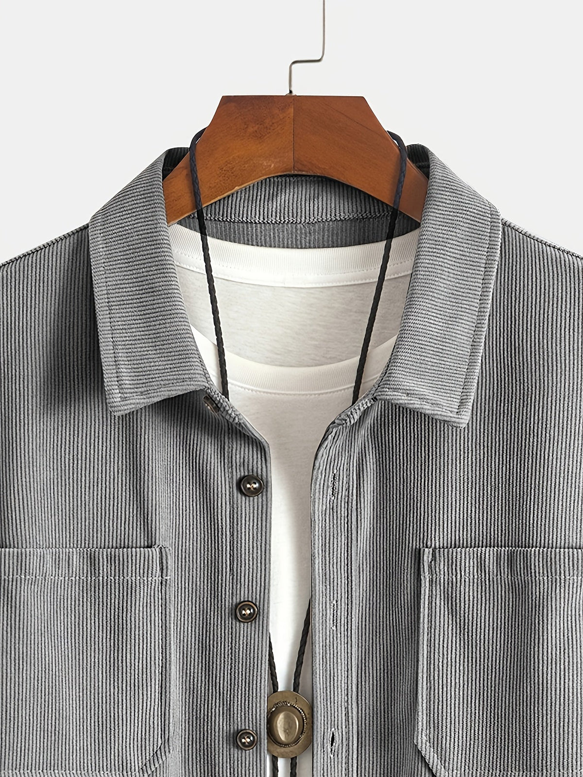 Men's Ribbed Overshirt – Button Front, Pointed Collar