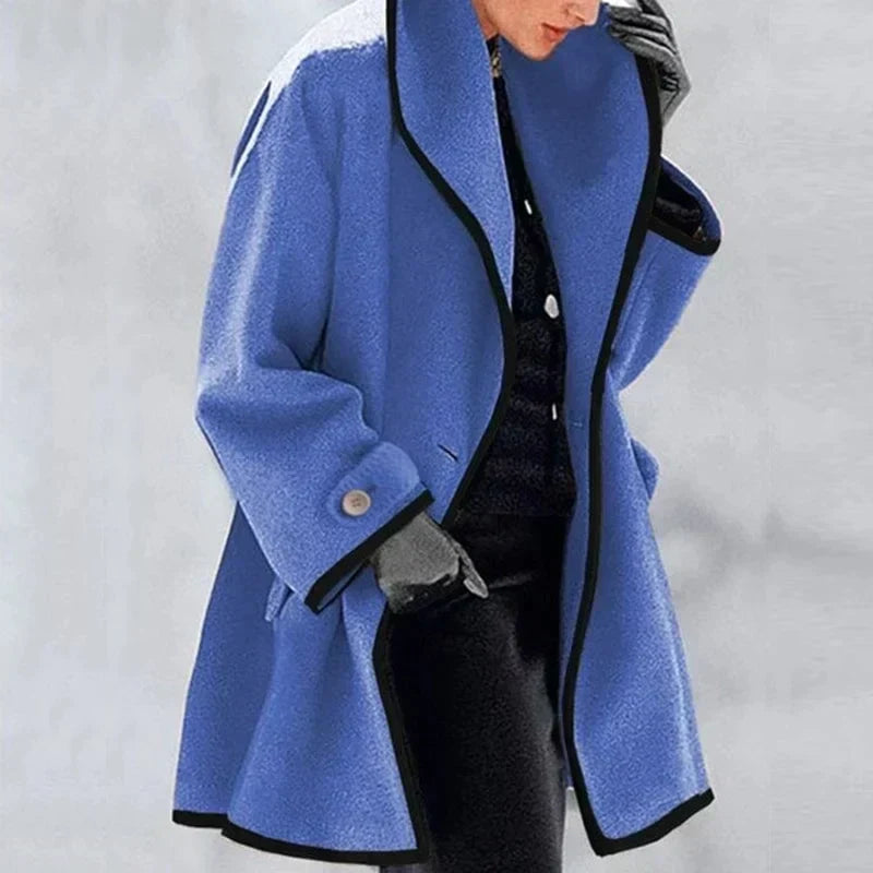 Women's Double-Breasted Long Coat – Fitted Waist, Side Pockets