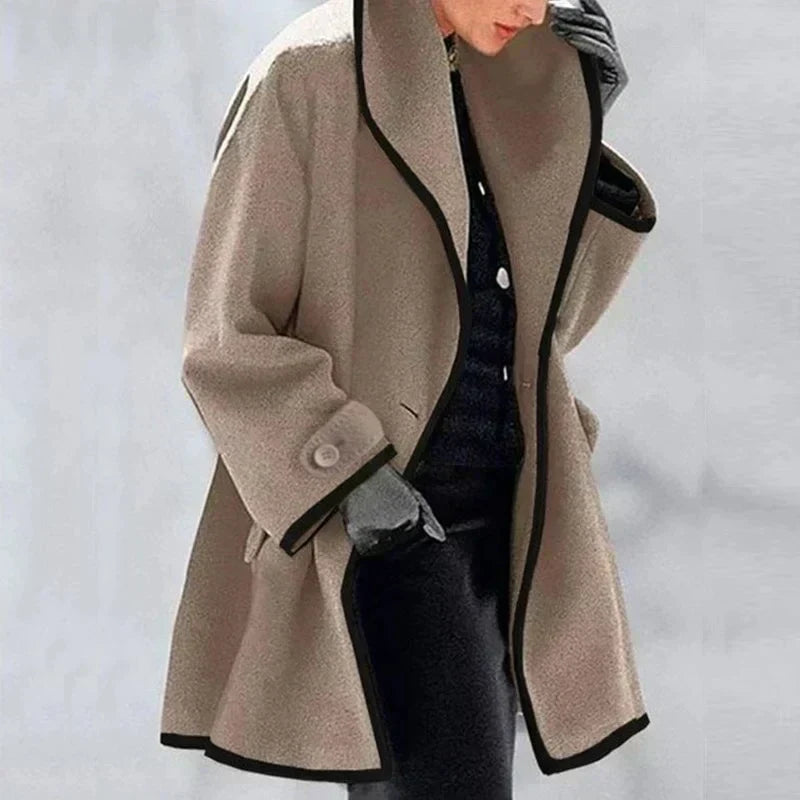 Women's Double-Breasted Long Coat – Fitted Waist, Side Pockets