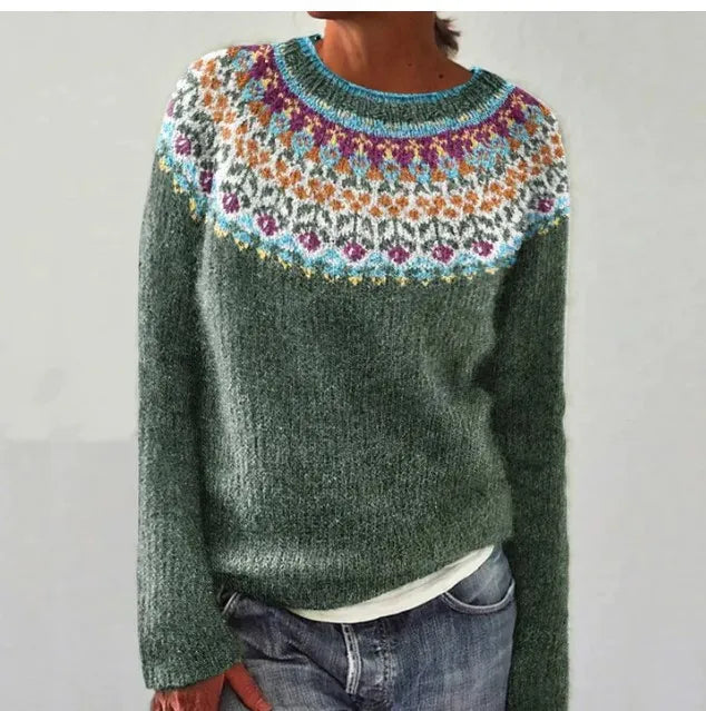 Women's Nordic Pattern Jumper – Long Sleeve, Relaxed Fit