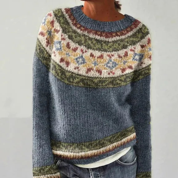 Women's Nordic Pattern Jumper – Long Sleeve, Relaxed Fit