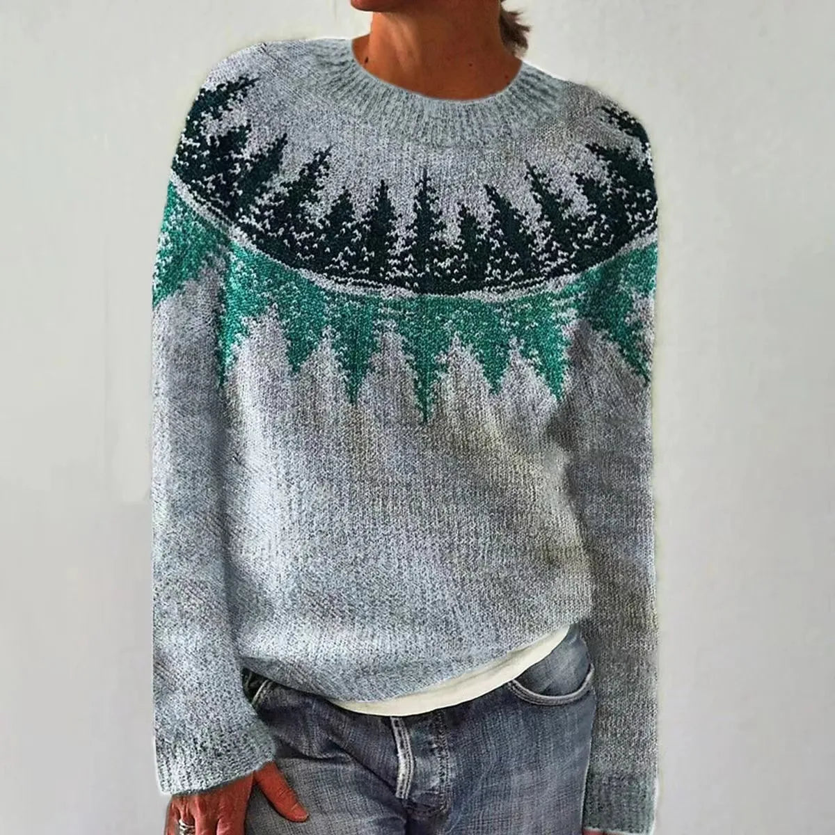 Women's Nordic Pattern Jumper – Long Sleeve, Relaxed Fit
