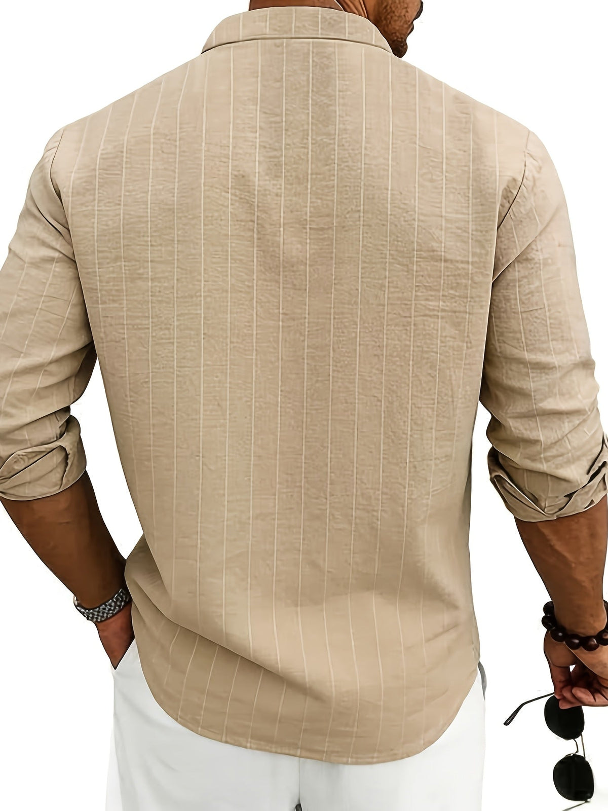 Chemise homme rayée - col cubain, poche poitrine, manches courtes
