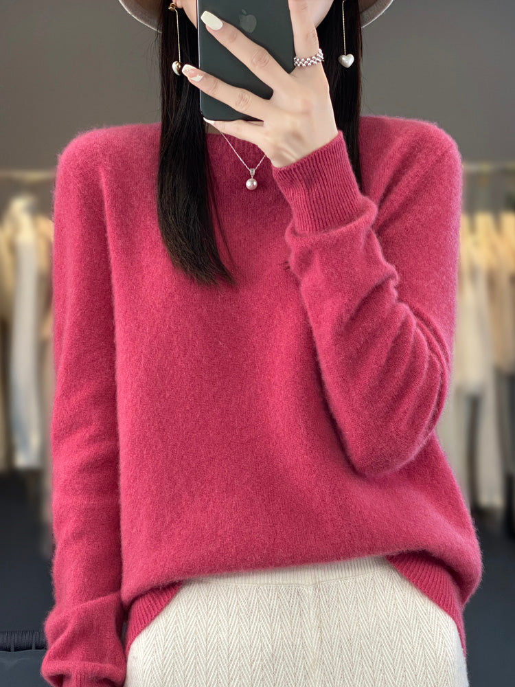 Women's Relaxed Knit Jumper – Round Neck, Long Sleeve