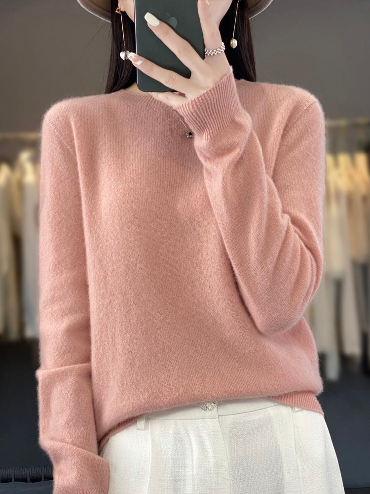Women's Relaxed Knit Jumper – Round Neck, Long Sleeve