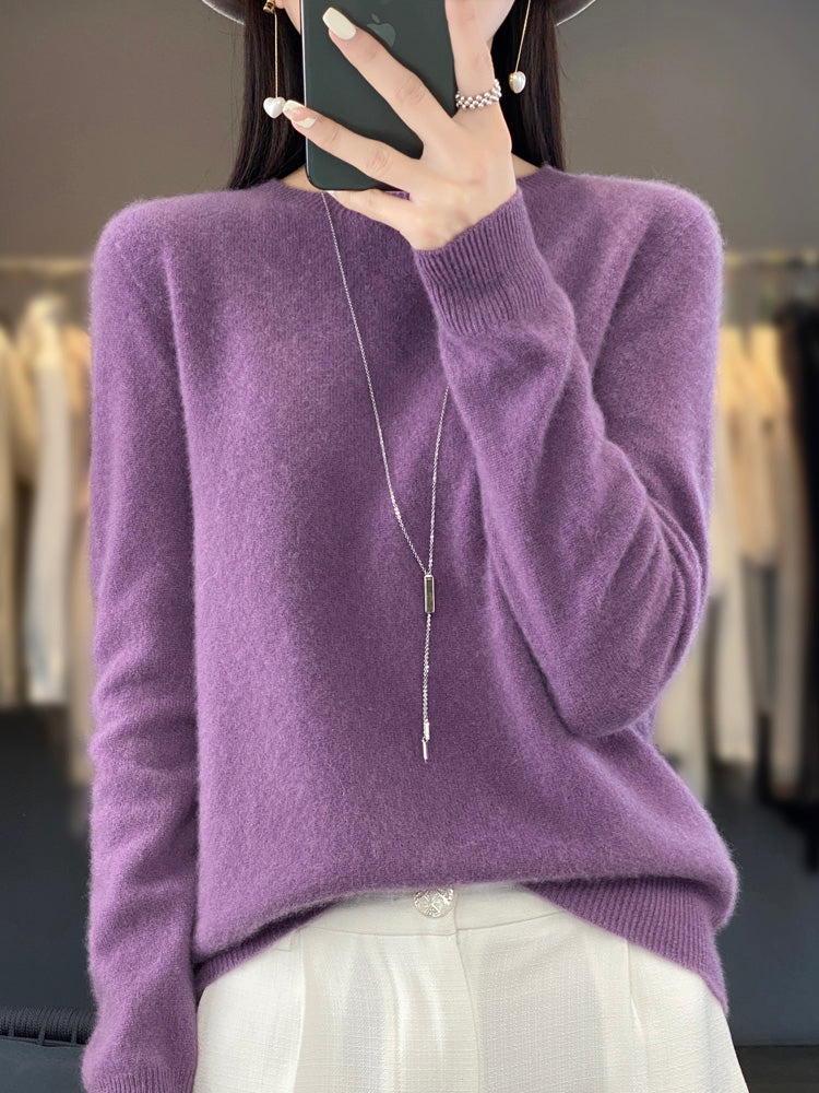 Women's Relaxed Knit Jumper – Round Neck, Long Sleeve