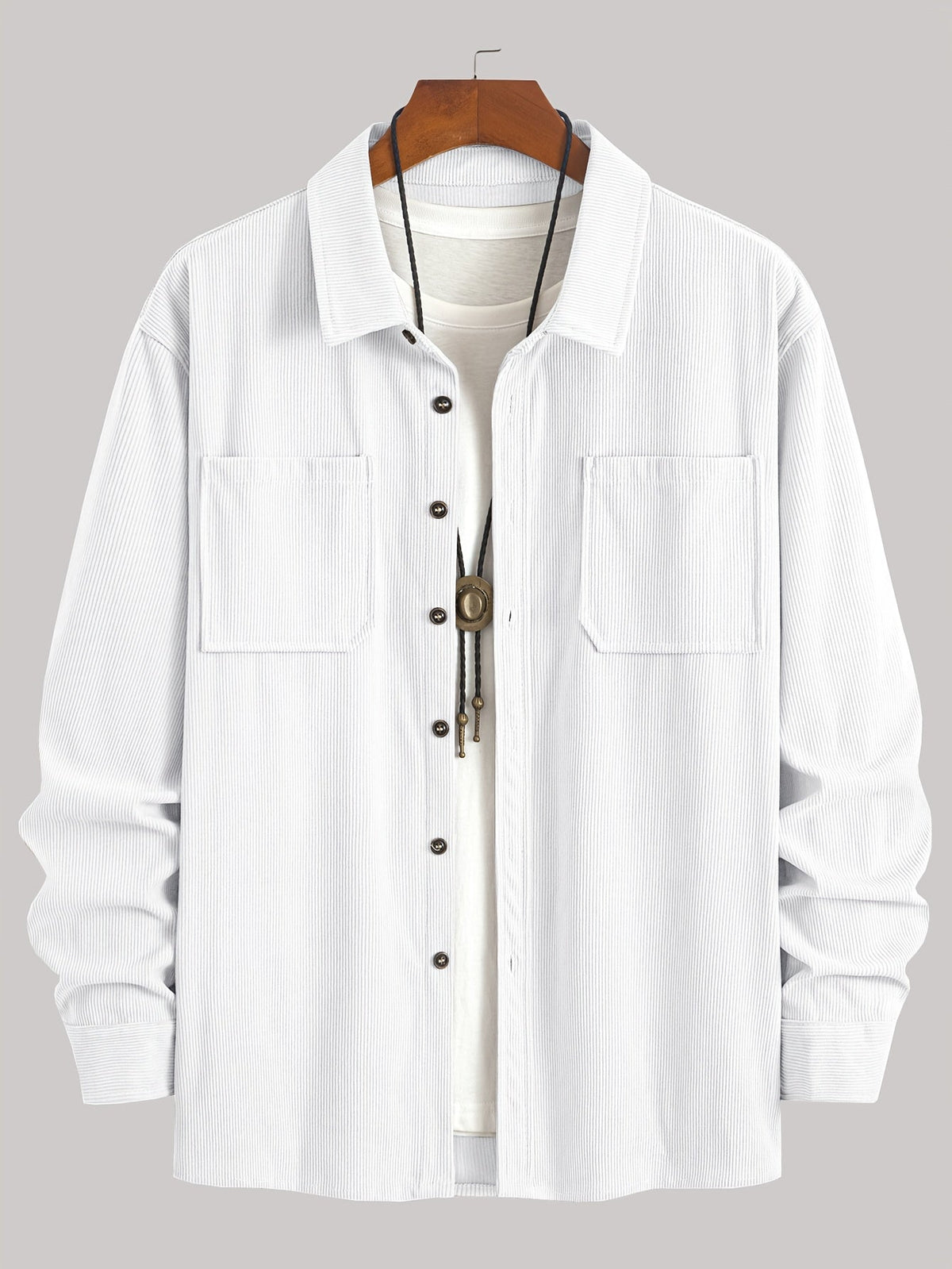 Men's Ribbed Overshirt – Button Front, Pointed Collar