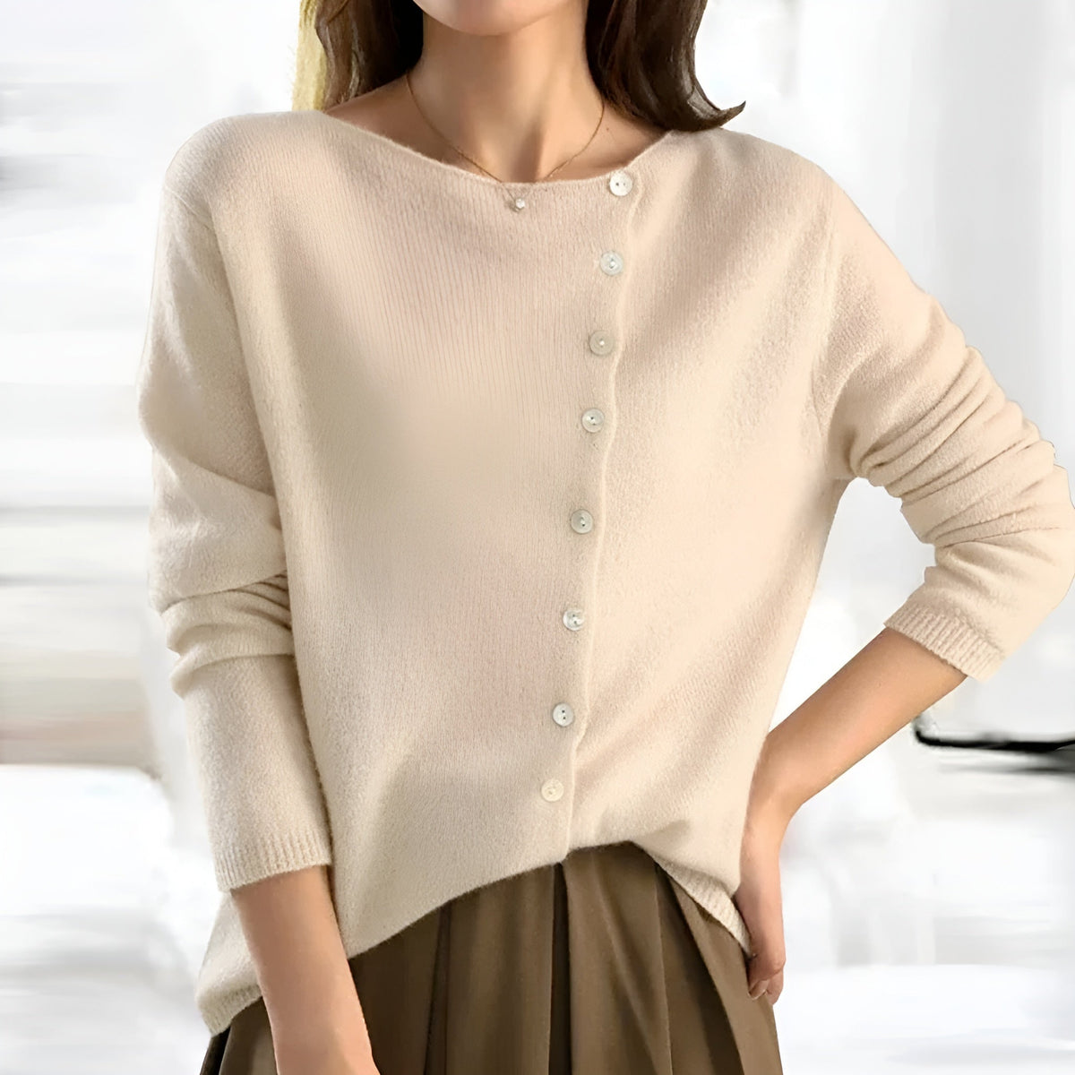 Women's Fitted Knit Cardigan – Long Sleeve, Ribbed Trims