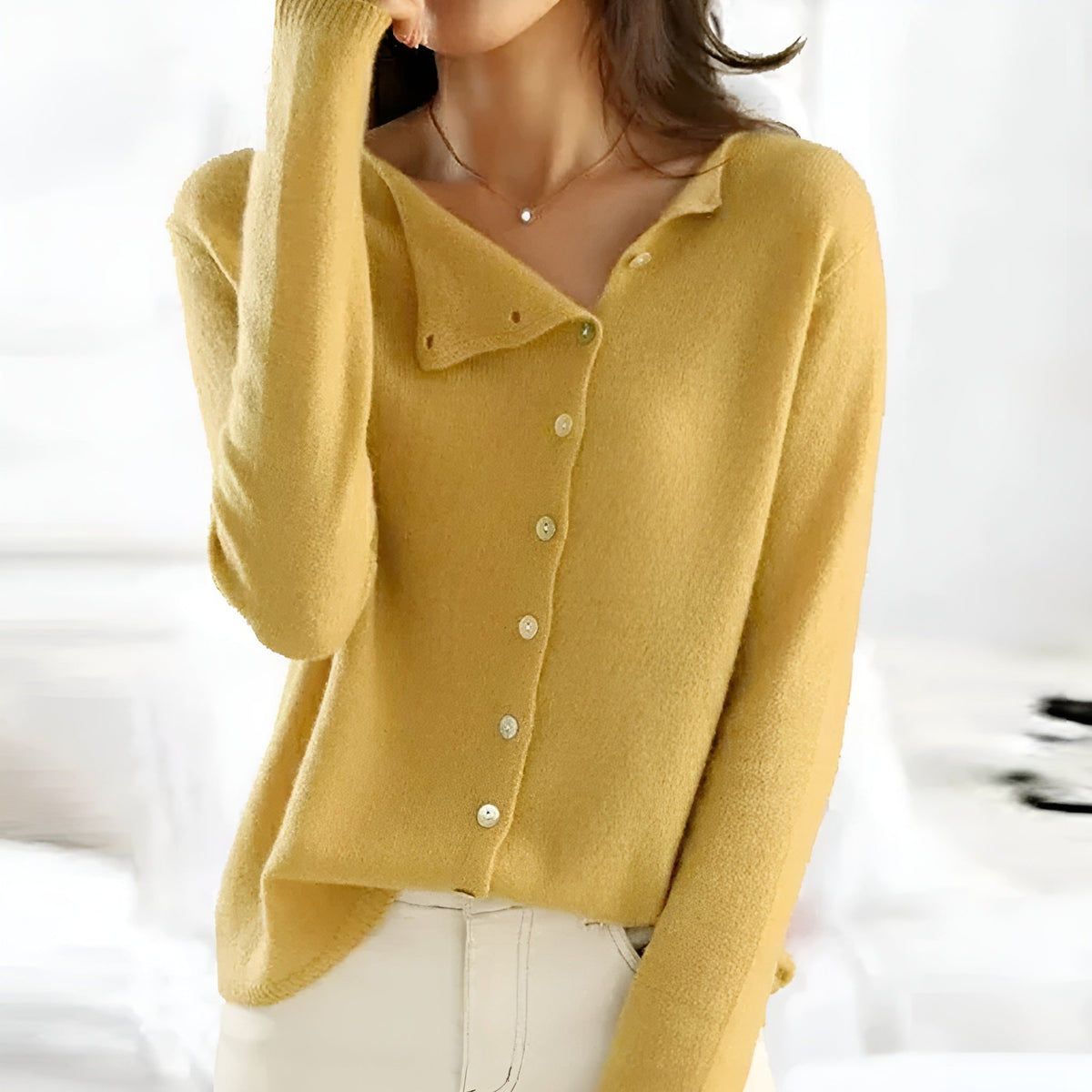 Women's Fitted Knit Cardigan – Long Sleeve, Ribbed Trims