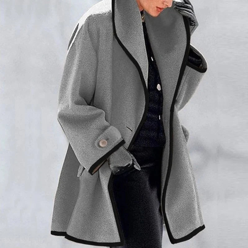 Women's Double-Breasted Long Coat – Fitted Waist, Side Pockets