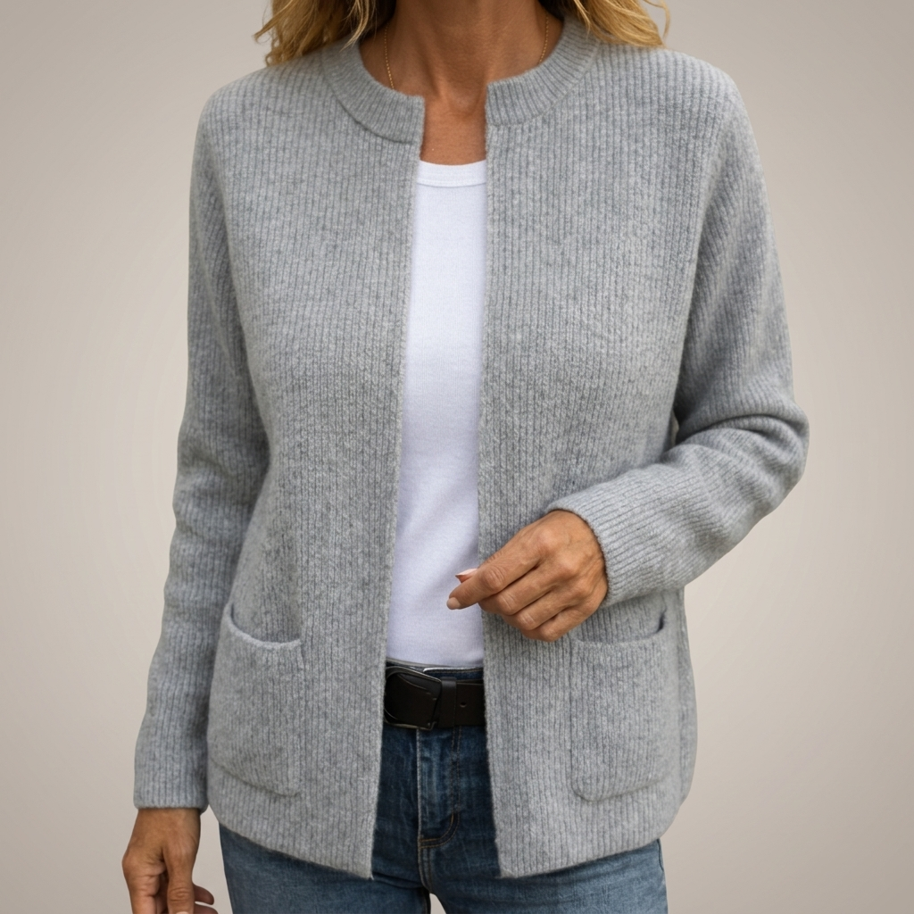 Women's Zip-Up Knit Cardigan – Relaxed Fit, Front Pockets