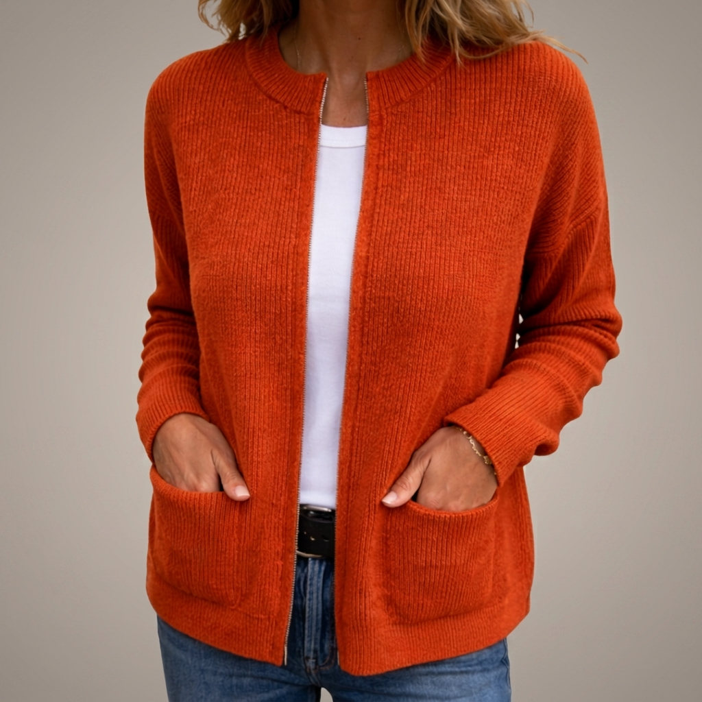 Gilet en maille zippé pour femme – Coupe décontractée, poches avant