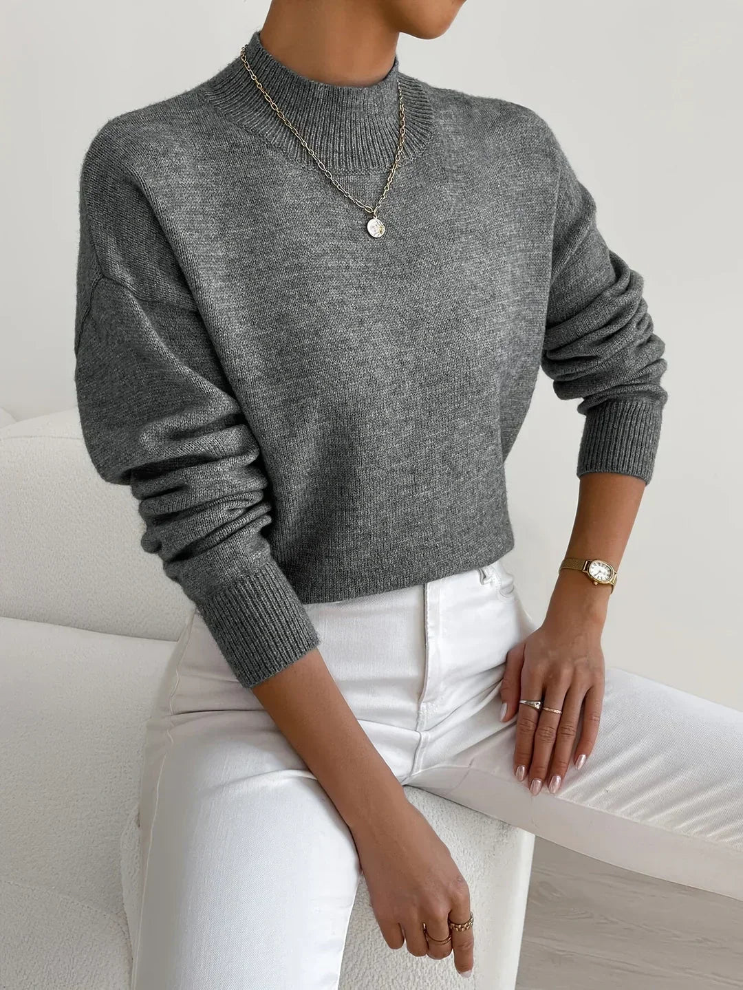 Women's Fitted Turtleneck Jumper – Long Sleeve, Ribbed Cuffs