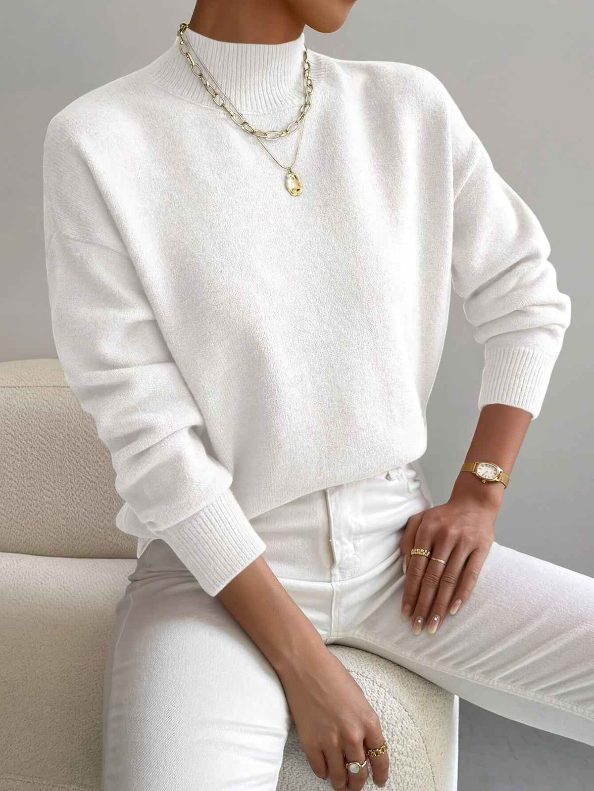 Women's Fitted Turtleneck Jumper – Long Sleeve, Ribbed Cuffs