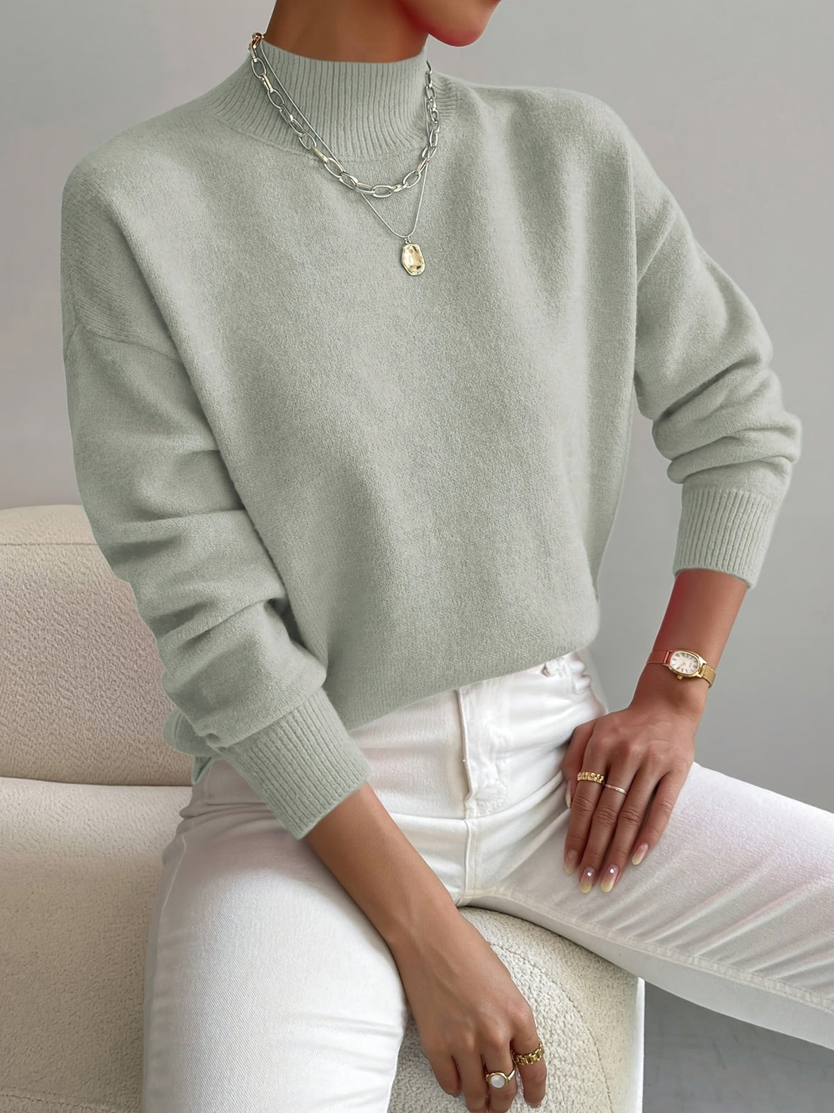 Women's Fitted Turtleneck Jumper – Long Sleeve, Ribbed Cuffs