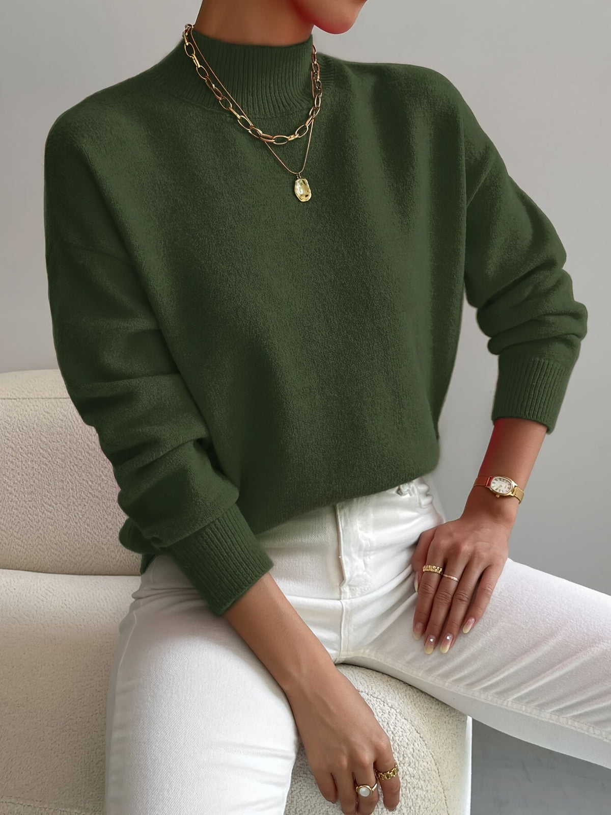 Women's Fitted Turtleneck Jumper – Long Sleeve, Ribbed Cuffs