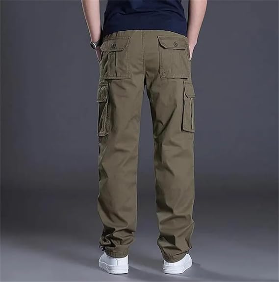 Pantalon cargo homme coupe droite - plusieurs poches, taille boutonnée