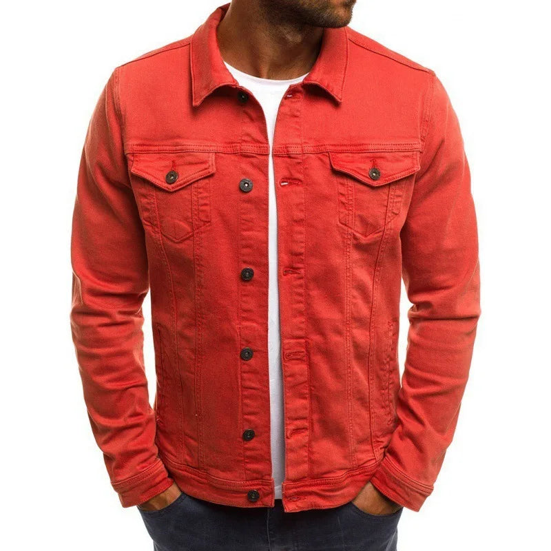 Men's Button-Front Denim Jacket – Pointed Collar, Twin Chest Pockets