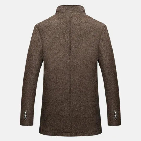 Men's Button-Up Coat with High Collar and Inner Quilted Lining