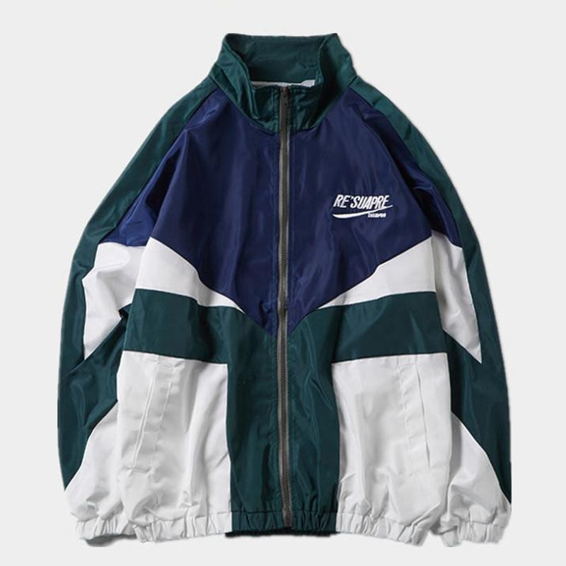 Men's Colour-Block Bomber Jacket – Pointed Collar, Embroidered Chest front view