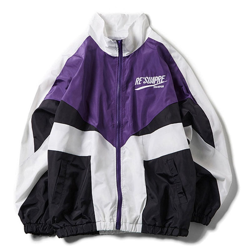 Men's Colour-Block Bomber Jacket – Pointed Collar, Embroidered Chest zip and collar detail