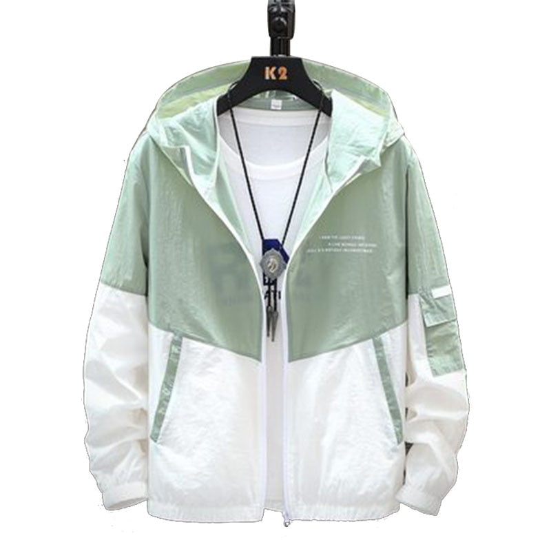 Men's Colour-Block Bomber Jacket – Pointed Collar, Embroidered Chest back view