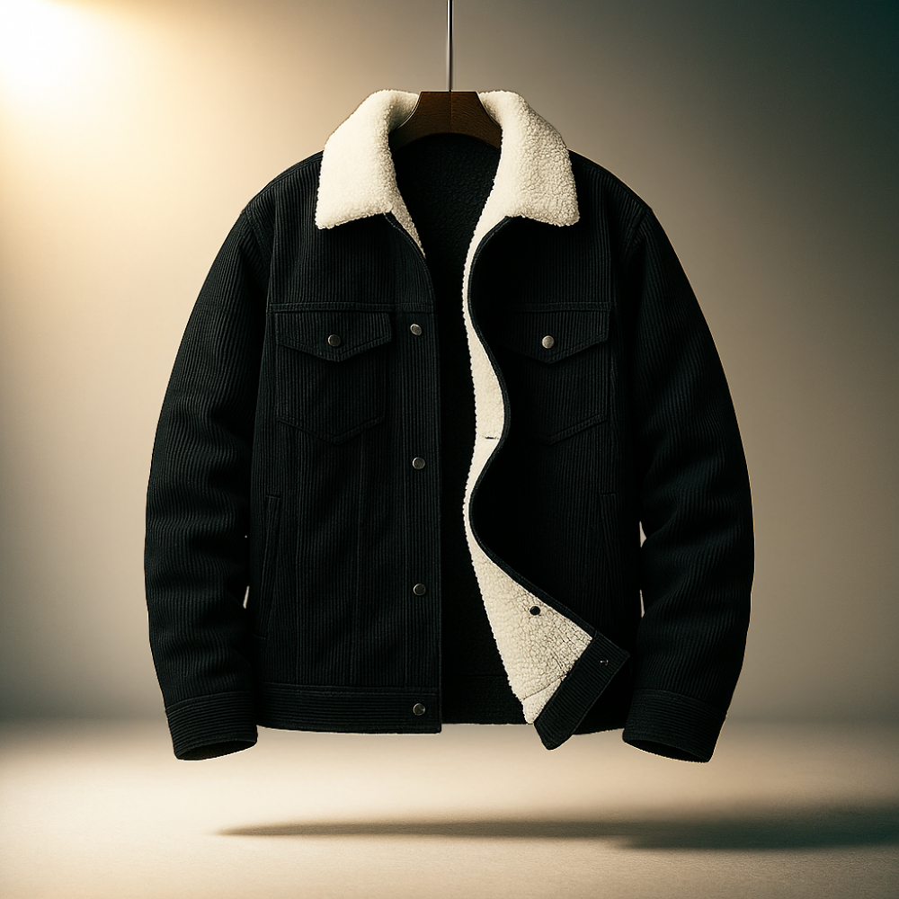 Men's Corduroy Jacket – Snap Front, Patch Chest Pockets corded texture close-up