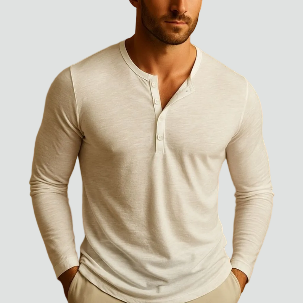 Men's Henley Shirt – Slim Fit, Long Sleeve, Buttoned Placket front view