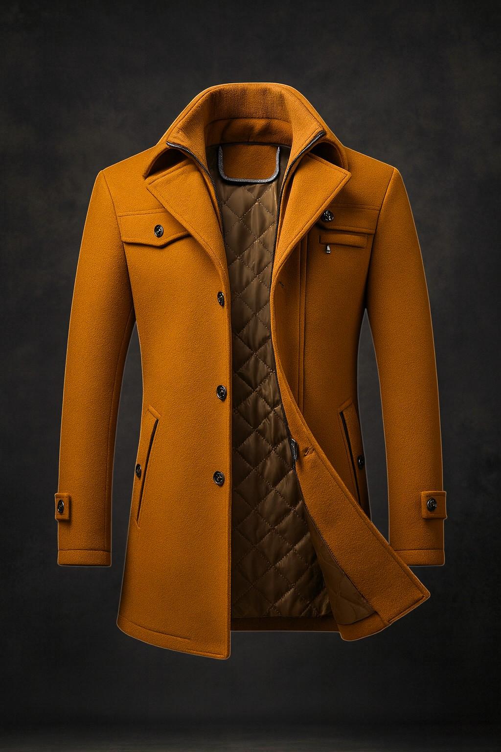 Men's Hooded Winter Coat – Textured Collar, Zip Front, Padded Lining front view