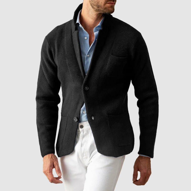 Men's Knit Blazer Jacket – Notch Lapel, Patch Pockets back view