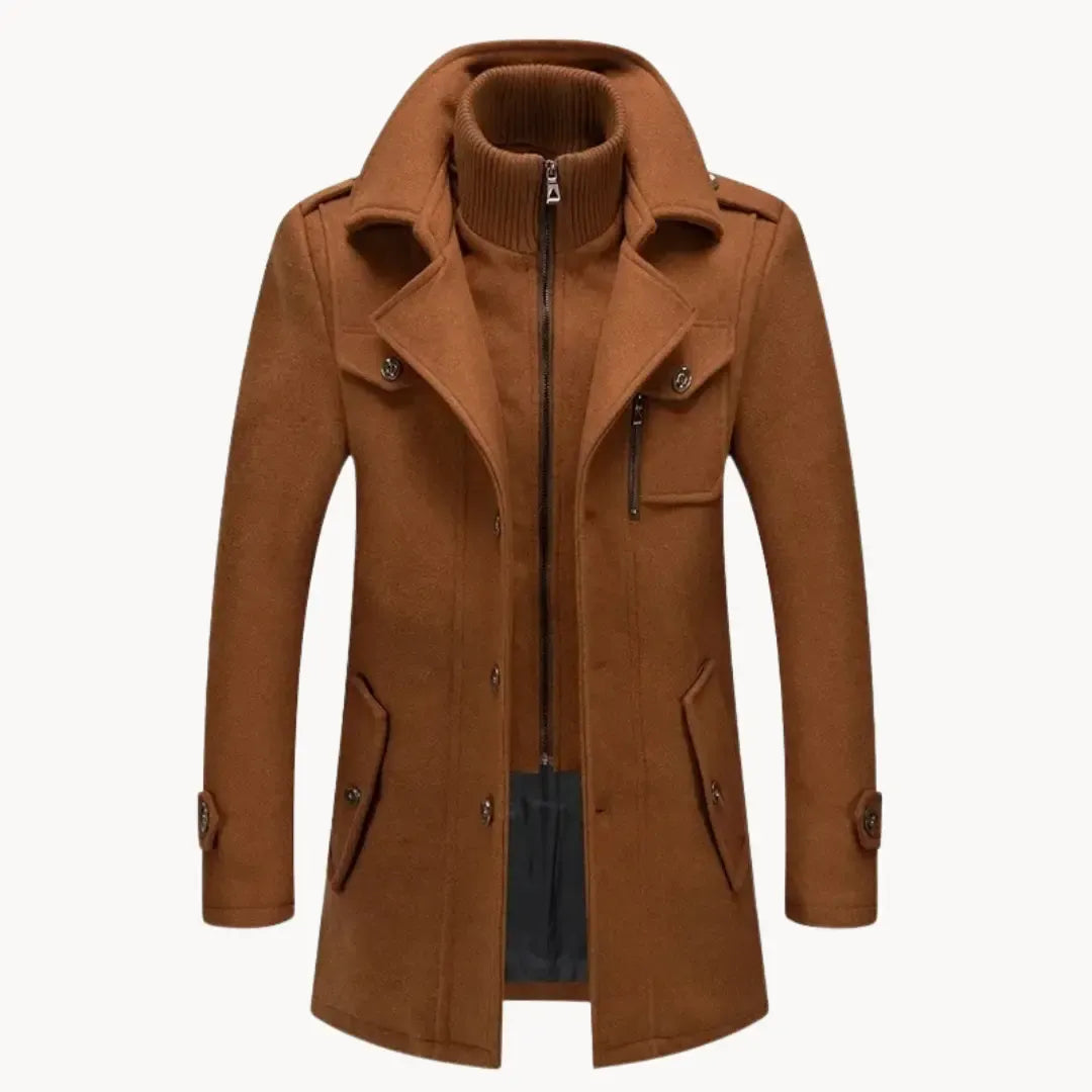 Manteau long pour homme avec double fermeture sur le devant et col droit