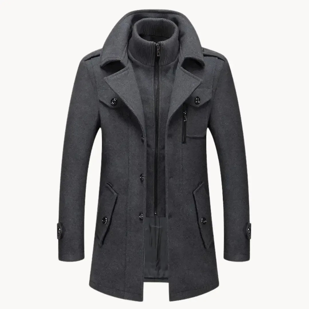 Manteau long pour homme avec double fermeture sur le devant et col droit