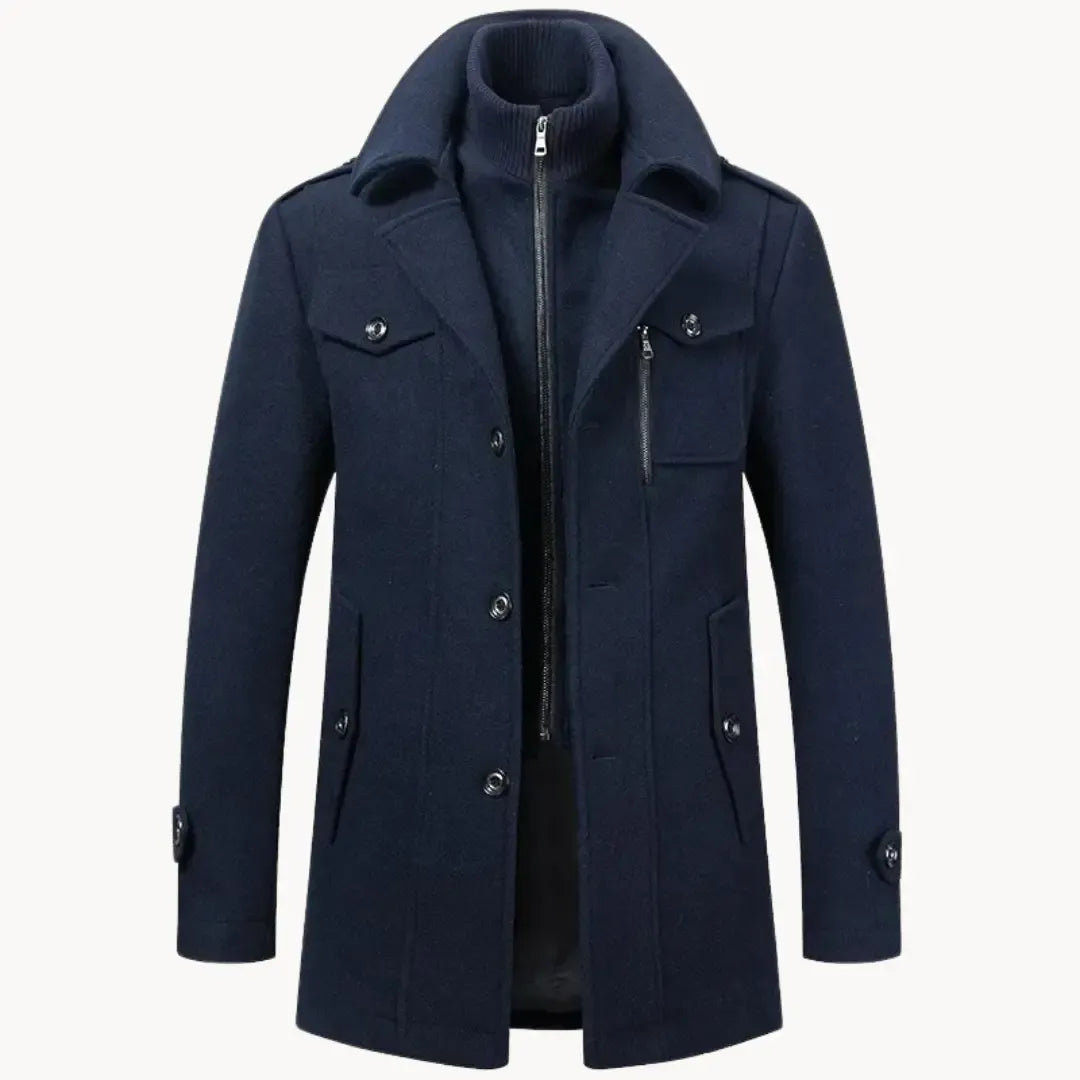 Manteau long pour homme avec double fermeture sur le devant et col droit