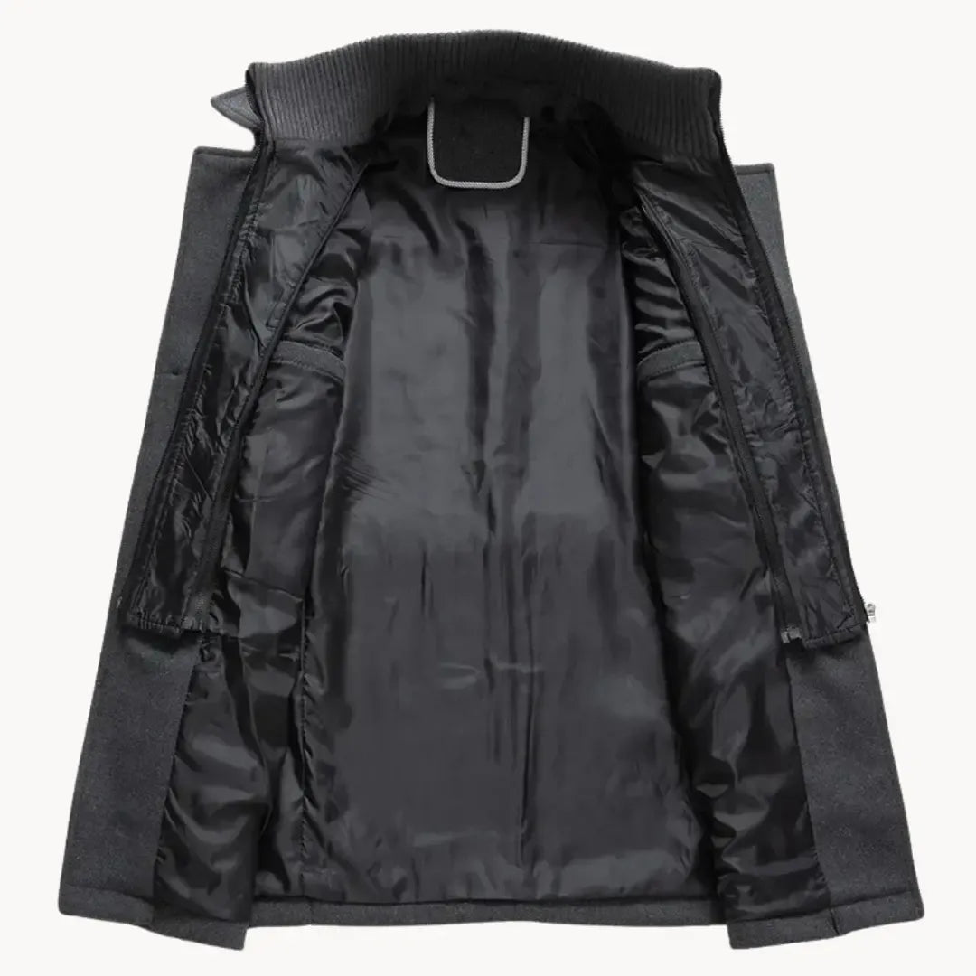 Manteau long pour homme avec double fermeture sur le devant et col droit